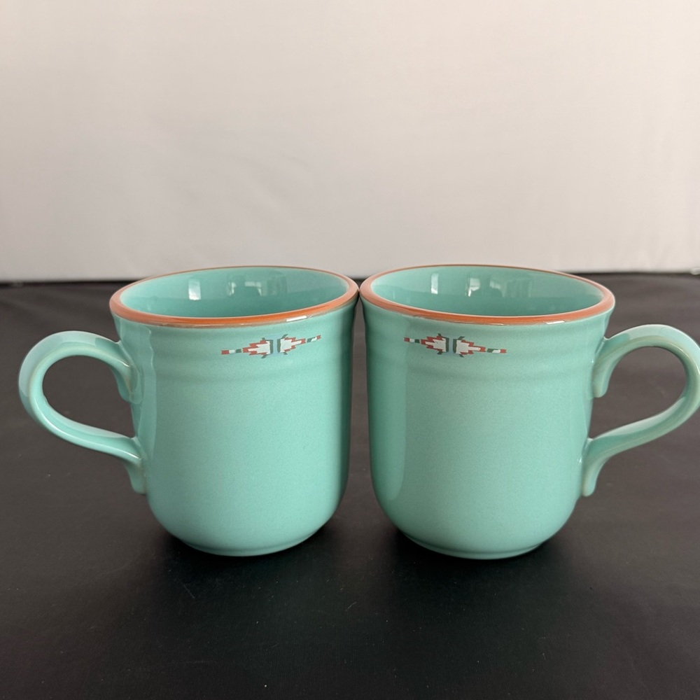 Noritake Boulder Ridge 8674 Southwest Aztec Turquoise Lot of 2 Coffee Mugs